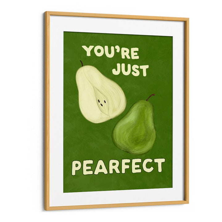 Brightly colored PEARFECT, KITCHEN POSTERS featuring whimsical pear illustrations to enhance your kitchen decor.