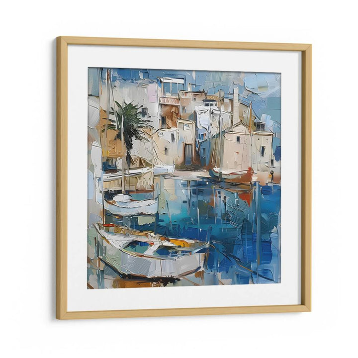 Stunning artwork "BOATS IN THE HARBOR MALLORCATHERAPY II" showcasing serene harbor life in vibrant colors.