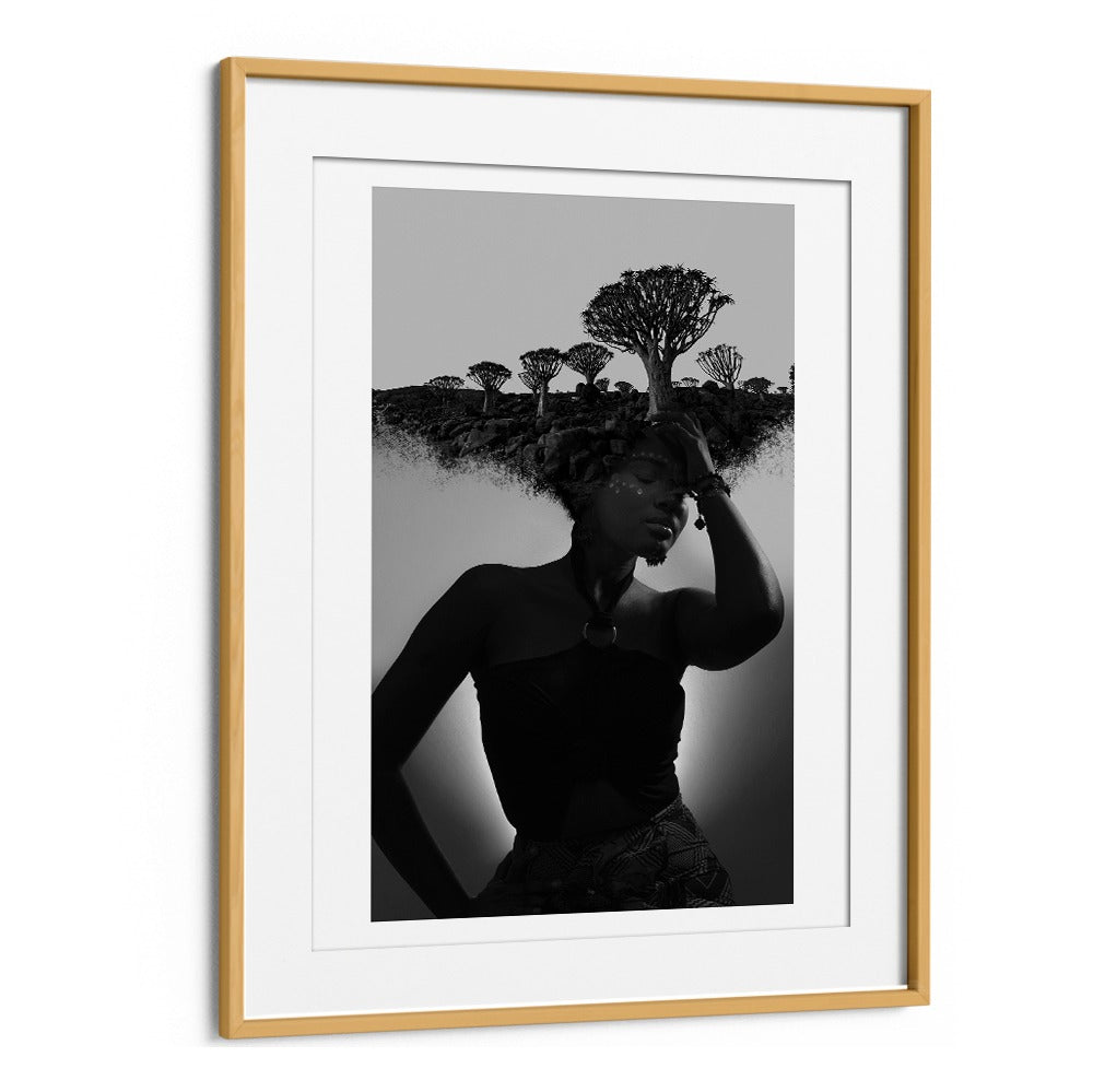 Elegant NAMBIA THOUGHTS, SURREAL ART PRINTS showcasing a woman's silhouette with a stunning landscape integration.