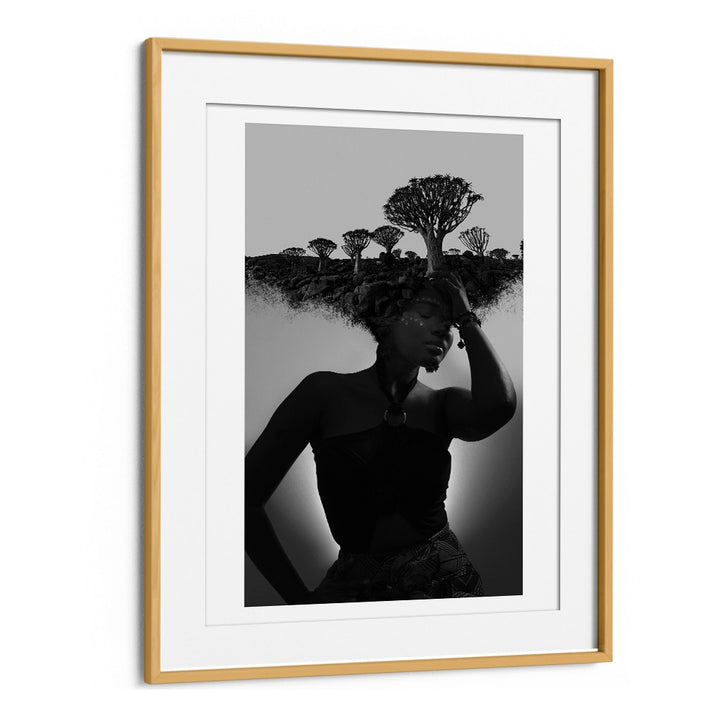 Elegant NAMBIA THOUGHTS, SURREAL ART PRINTS showcasing a woman's silhouette with a stunning landscape integration.