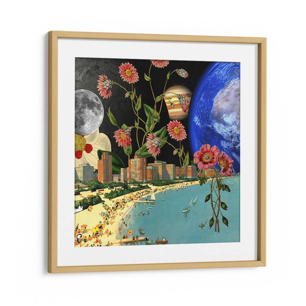 Surreal art print featuring a vibrant beach scene, perfect for relaxation. Explore BEACH WITH A VIEW, SURREAL ART PRINTS.
