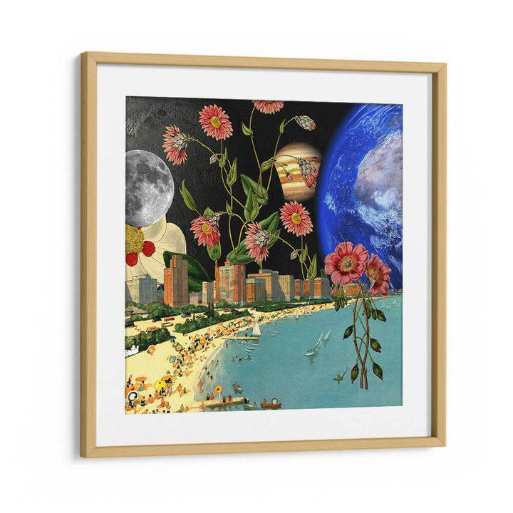 Surreal art print featuring a vibrant beach scene, perfect for relaxation. Explore BEACH WITH A VIEW, SURREAL ART PRINTS.