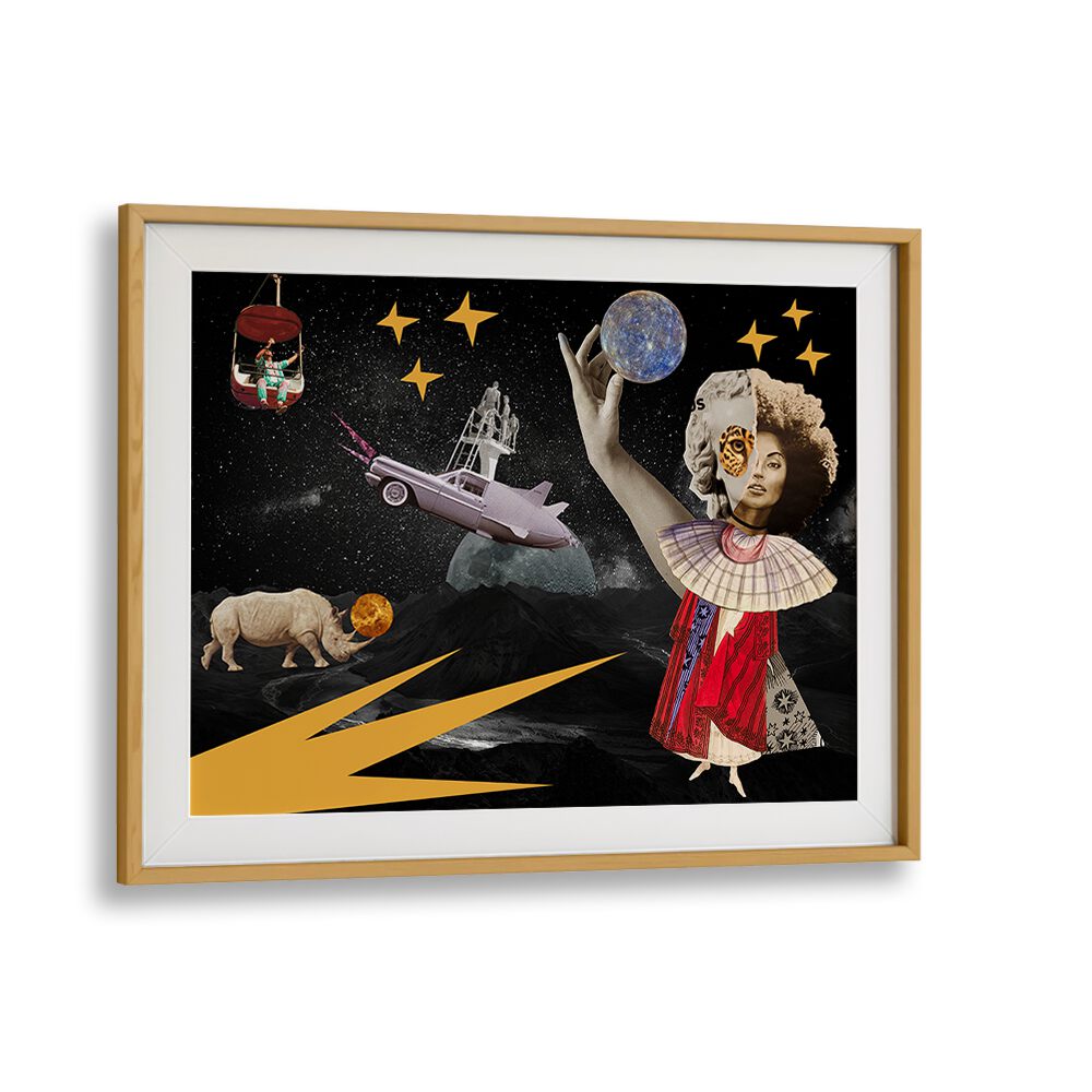 Vibrant LUNA, SURREAL ART PRINTS featuring whimsical elements and a cosmic theme, perfect for modern decor.