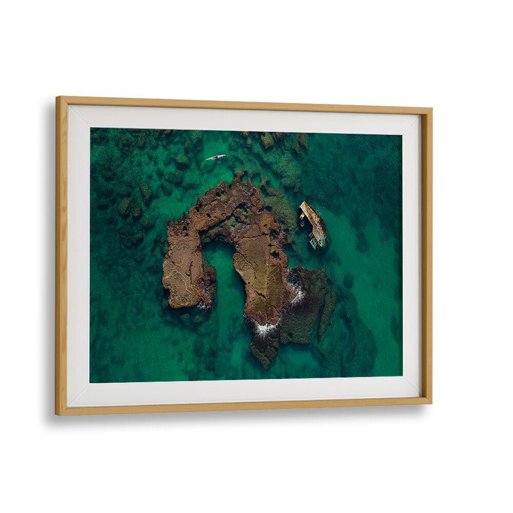Stunning aerial view of a kayak wreck, showcasing KAYAK WRECK EXPLORATION, PHOTOGRAPHY PRINTS for adventurous decor.