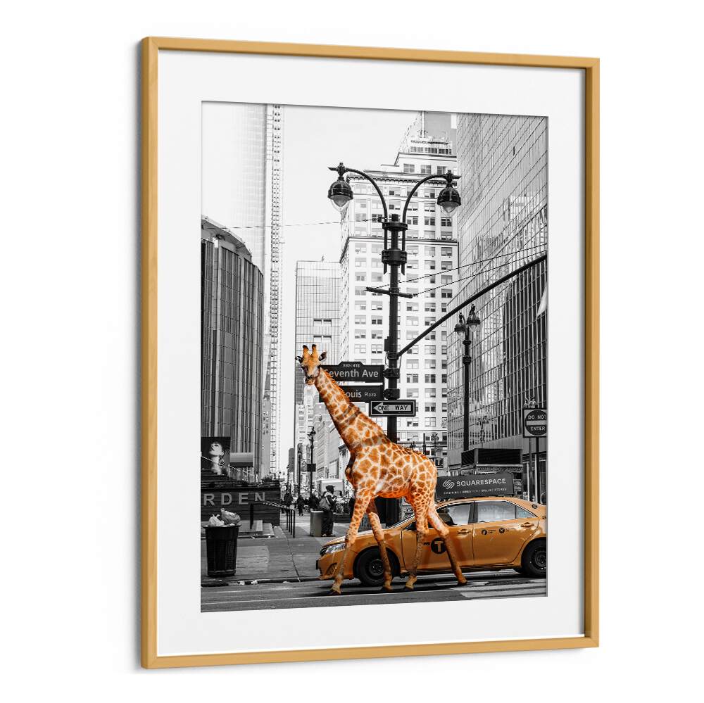 Vibrant MORNING WALK, ANIMAL PAINTINGS featuring a giraffe in the city, perfect for adding charm to your decor.