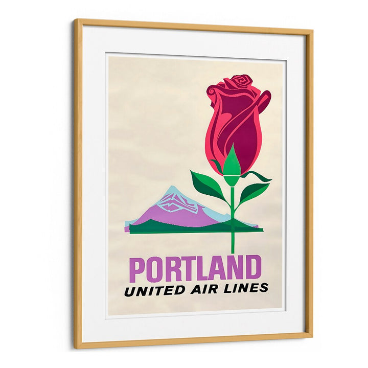 Colorful PORTLAND UNITED AIR LINES, VINTAGE TRAVEL POSTERS featuring a rose and mountain, perfect for travel enthusiasts.