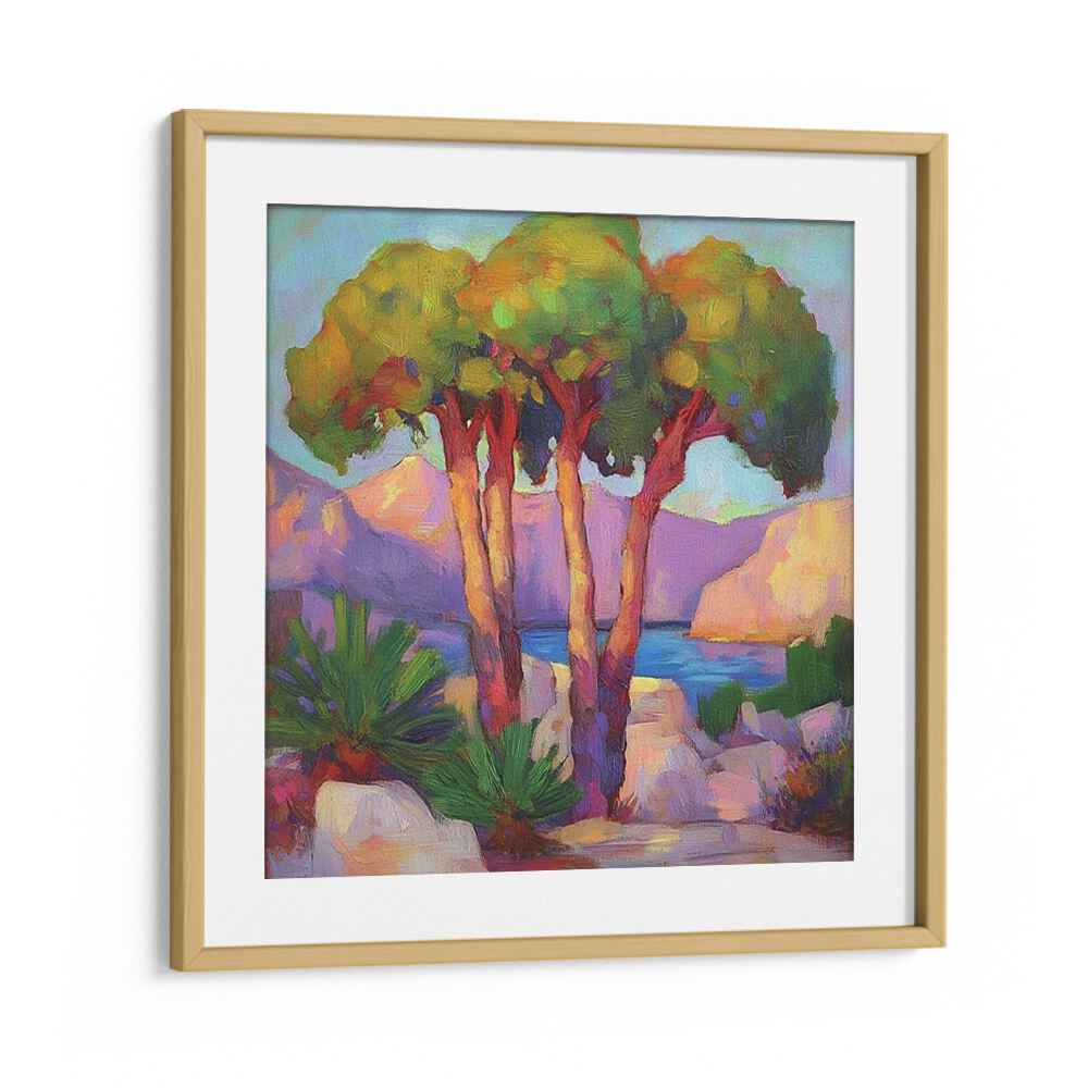Three Trees by the Sea artwork brings serene coastal beauty to your space, perfect for nature lovers.