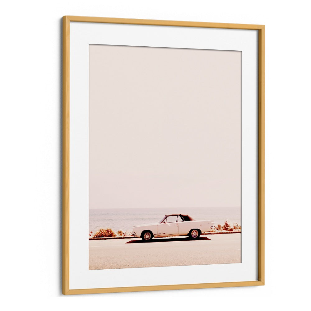 Classic car parked by the ocean, perfect for your CALIFORNIA COAST, CAR POSTERS collection. Ideal for any car enthusiast.