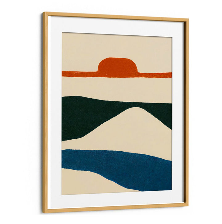 PUESTA DEL SOL , ABSTRACT PAINTINGS with vibrant earth tones and bold shapes, framed by Oakwood Mount for modern spaces.