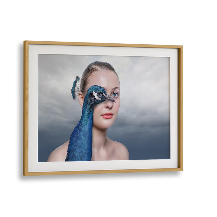 Surreal PEACOCK EYE, PHOTOGRAPHY PRINTS blend human and bird beauty, captivating and imaginative art for your space.