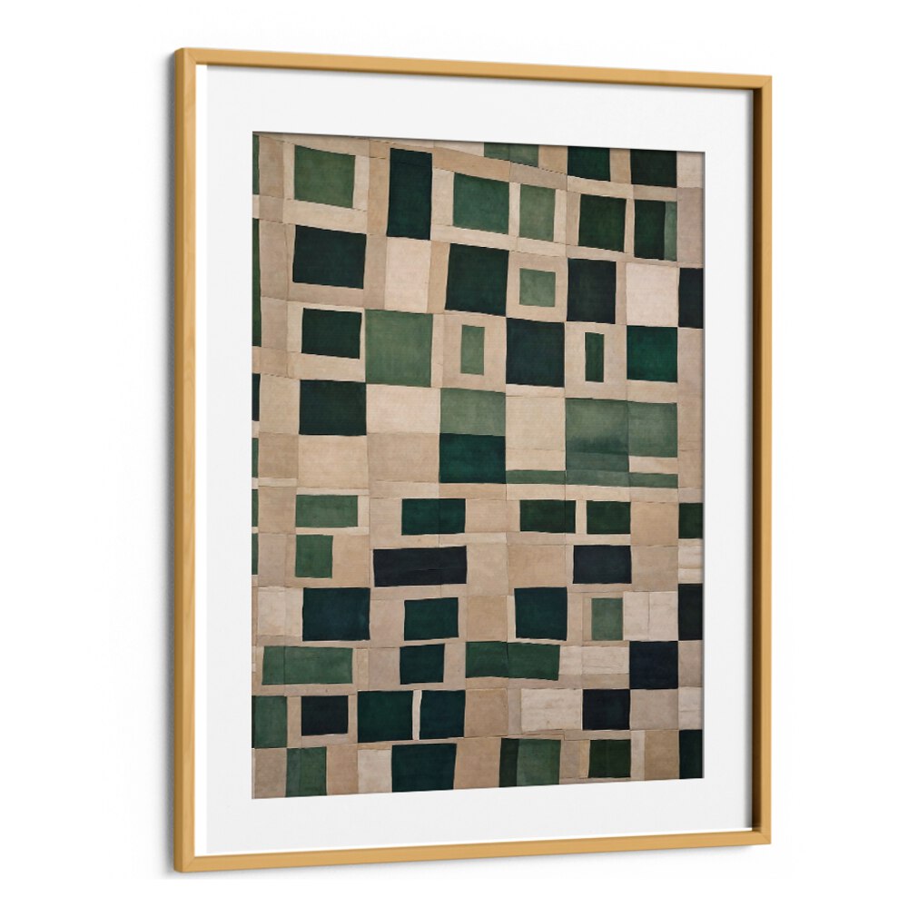 PAPER CUT NO.6, ABSTRACT PAINTINGS showcases a captivating design with green and beige blocks, perfect for modern interiors.