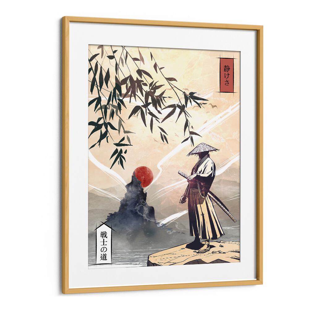 Elegant KODOKU, JAPANESE PAINTINGS featuring a serene samurai under a red sun, perfect for enhancing any space.