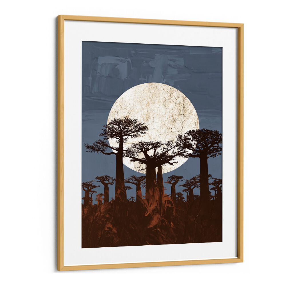 Stunning ONYESHA ODILI, AFRICAN ART PAINTINGS featuring baobab trees against a moonlit sky, perfect for elegant décor.