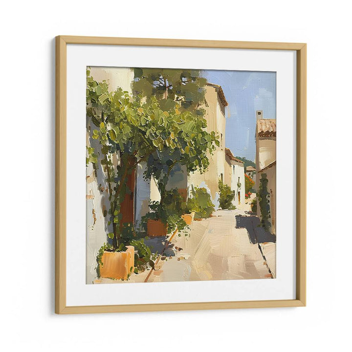 Elegant street scene in STREET IN MALLORCA III, showcasing lush greenery and charming architecture. Perfect decor piece.