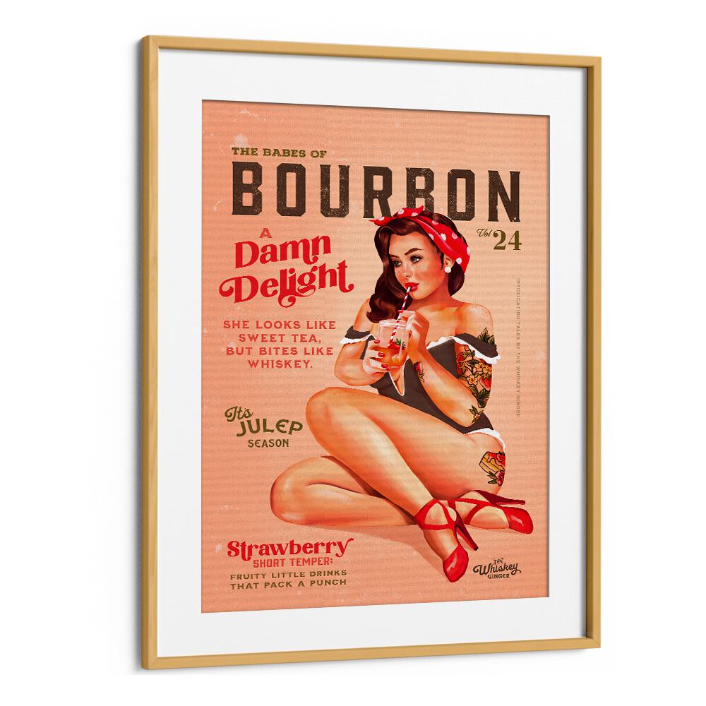 BOURBON BABES VINTAGE PINUP GIRL DRINKING A COCKTAIL BY THE WHISKEY GINGER , BAR POSTERS , BAR ART PRINTS