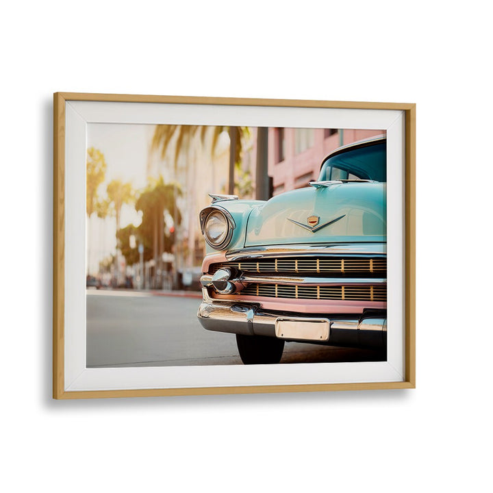 Classic turquoise car framed beautifully, capturing VINTAGE VIBES, CAR POSTERS for a nostalgic touch to your decor.