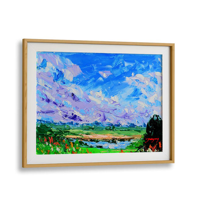 Vibrant WILDFLOWERS AND SKY, LANDSCAPE PAINTINGS featuring a scenic view with colorful clouds and lush greenery.