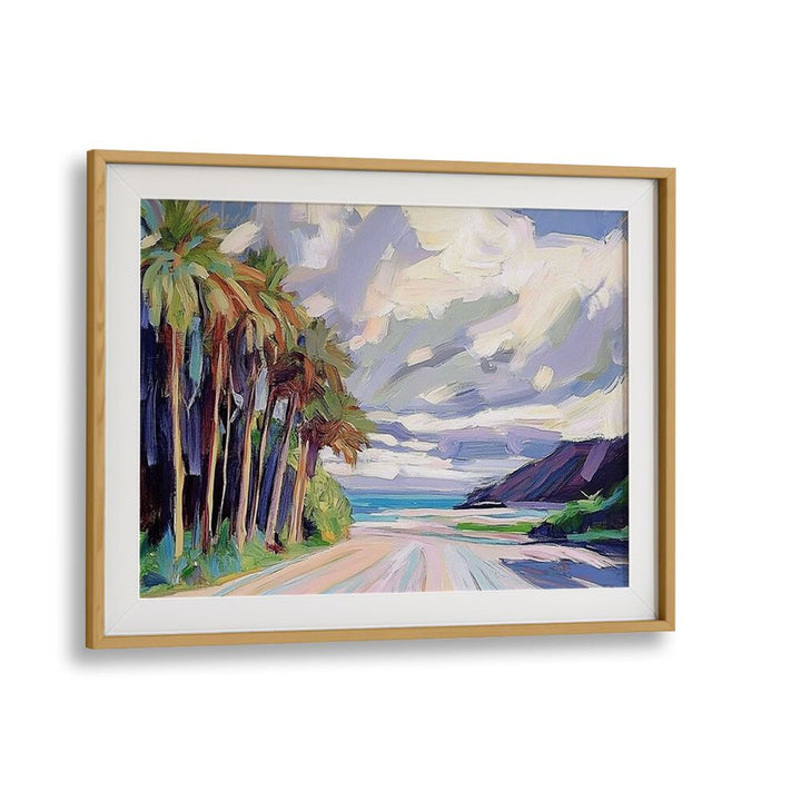 Vibrant artwork of palm trees lining the ROAD TO THE BEACH, perfect for beach lovers and coastal decor enthusiasts.