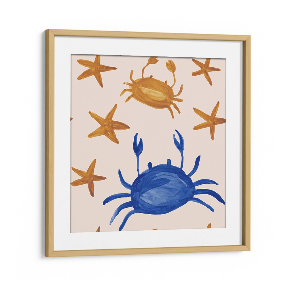 Bright and playful WATERCOLOUR TILE XI, KIDS ROOM PAINTINGS featuring crabs and stars, perfect for kids' decor.