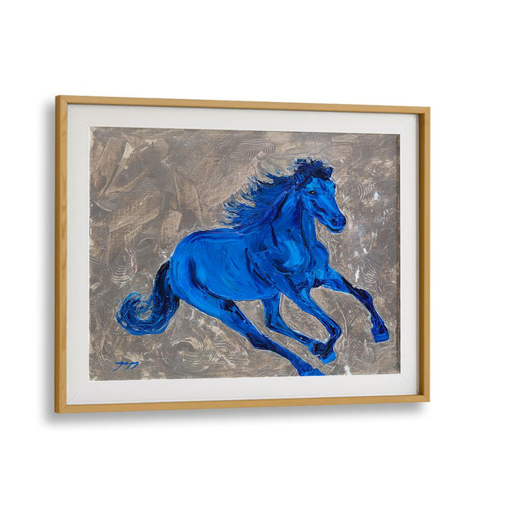 Vibrant BLUE HORSE, ANIMAL PAINTINGS, showcasing a dynamic blue horse against a textured background, perfect for décor.