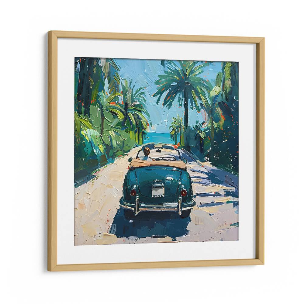 Stylish CAR ON THE BEACH artwork capturing coastal vibes, perfect for adventure lovers' decor.