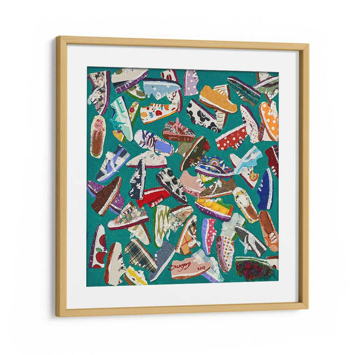 Colorful collage of diverse footwear showcased in this stylish SHOES, FASHION POSTERS for modern decor.