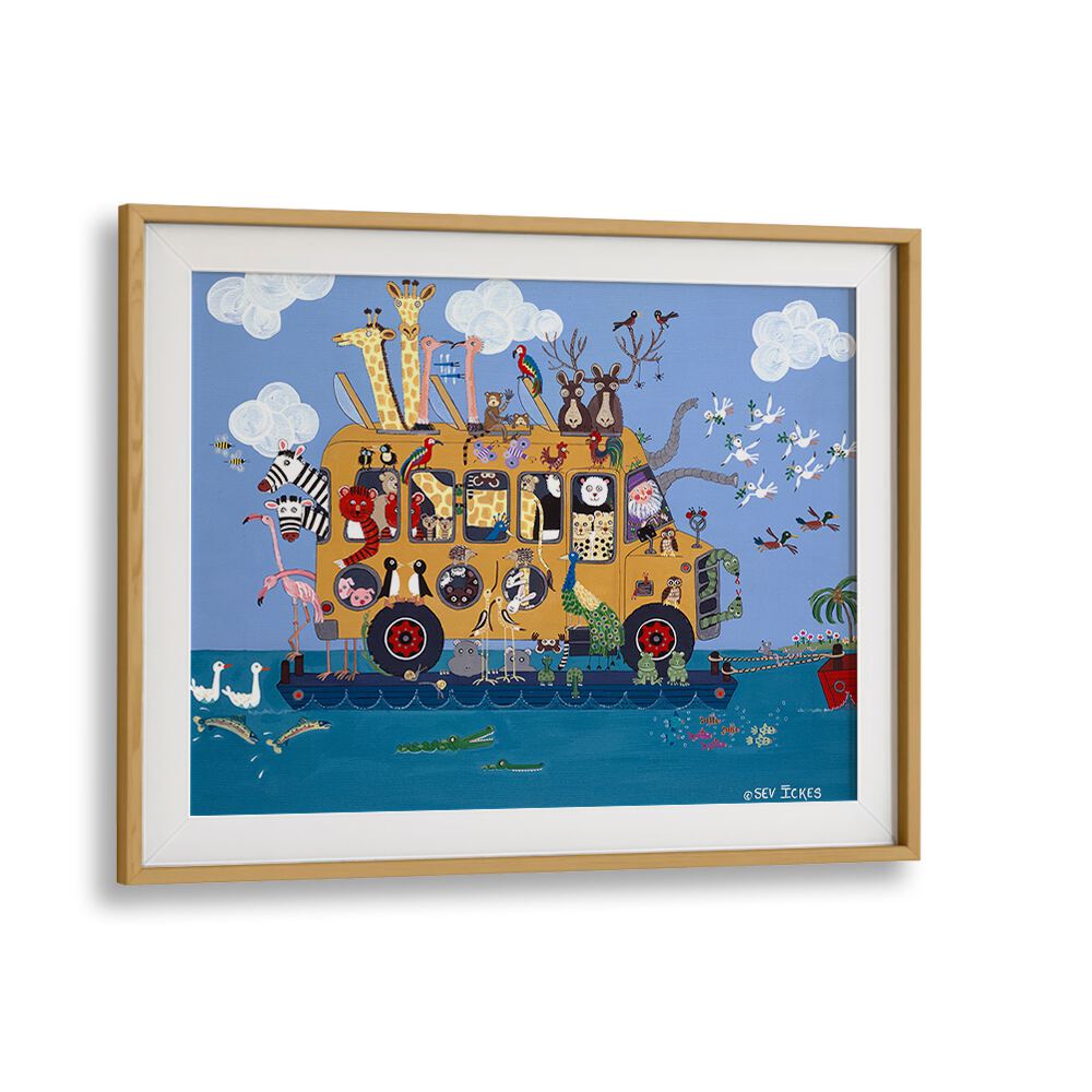 Brighten your child's space with NOAHS BUS, KIDS ROOM PAINTINGS, featuring a whimsical bus full of adorable animals.