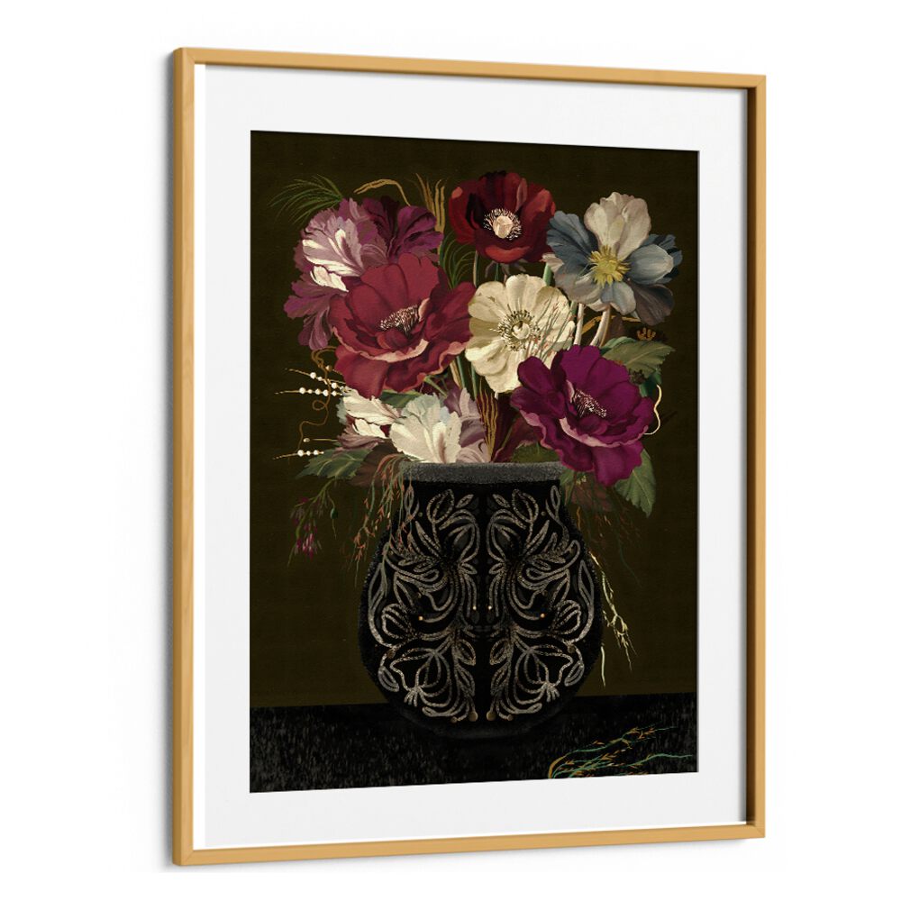 Stunning VINTAGE BOUQUET, FLORAL FLOWER PAINTINGS showcasing a beautiful mix of dried flowers in an elegant vase.
