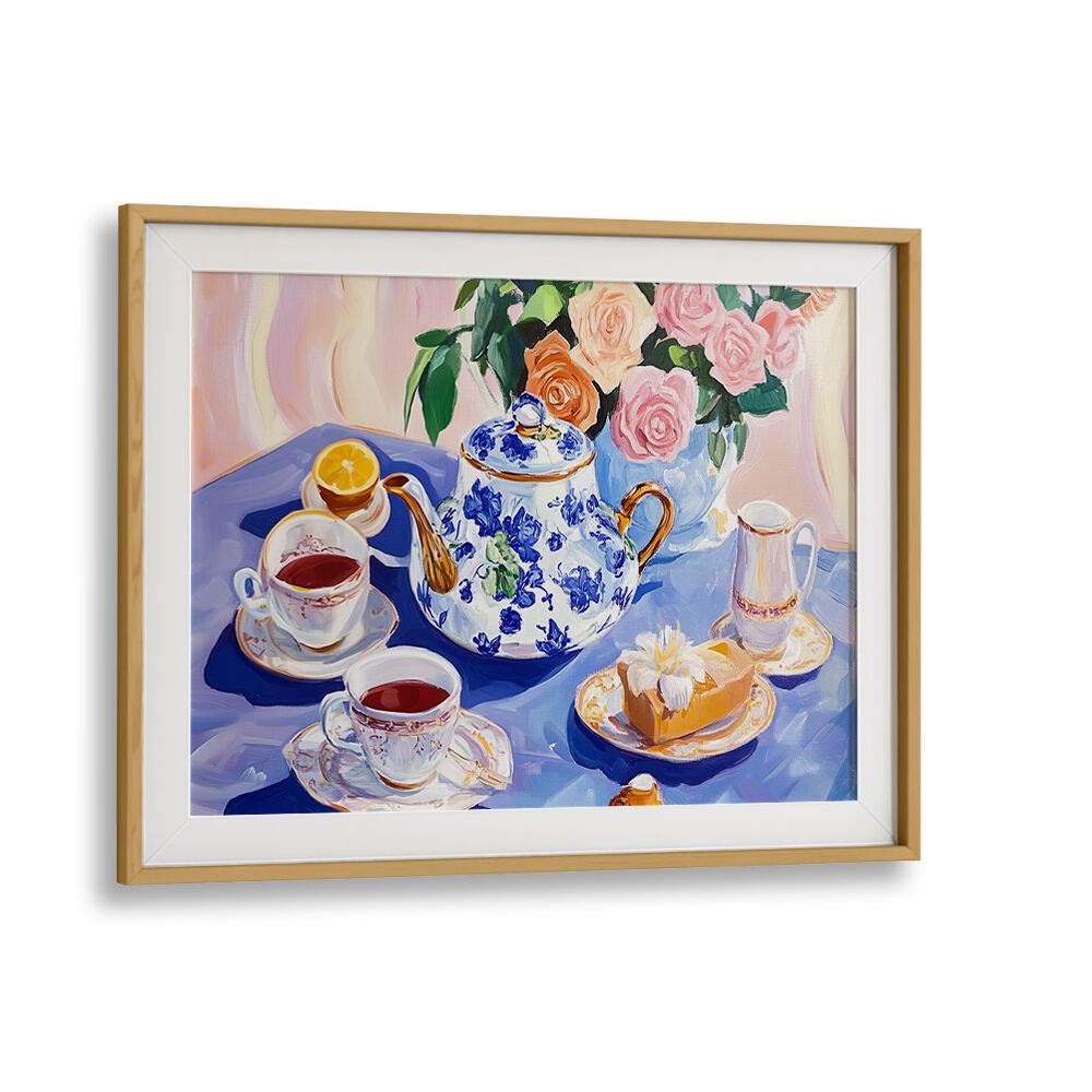 Charming AFTERNOON TEA TABLE, KITCHEN POSTERS featuring elegant tea set and floral decor, perfect for any gathering.