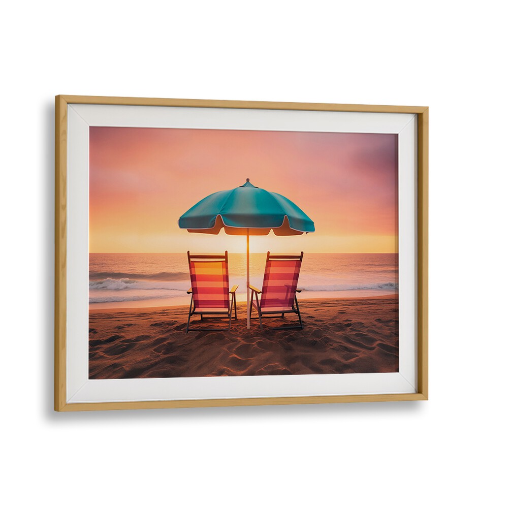 Relaxing beach scene with vibrant colors in the SUMMER SUNSET, BEACH PAINTINGS collection by Philippe Hugonnard.