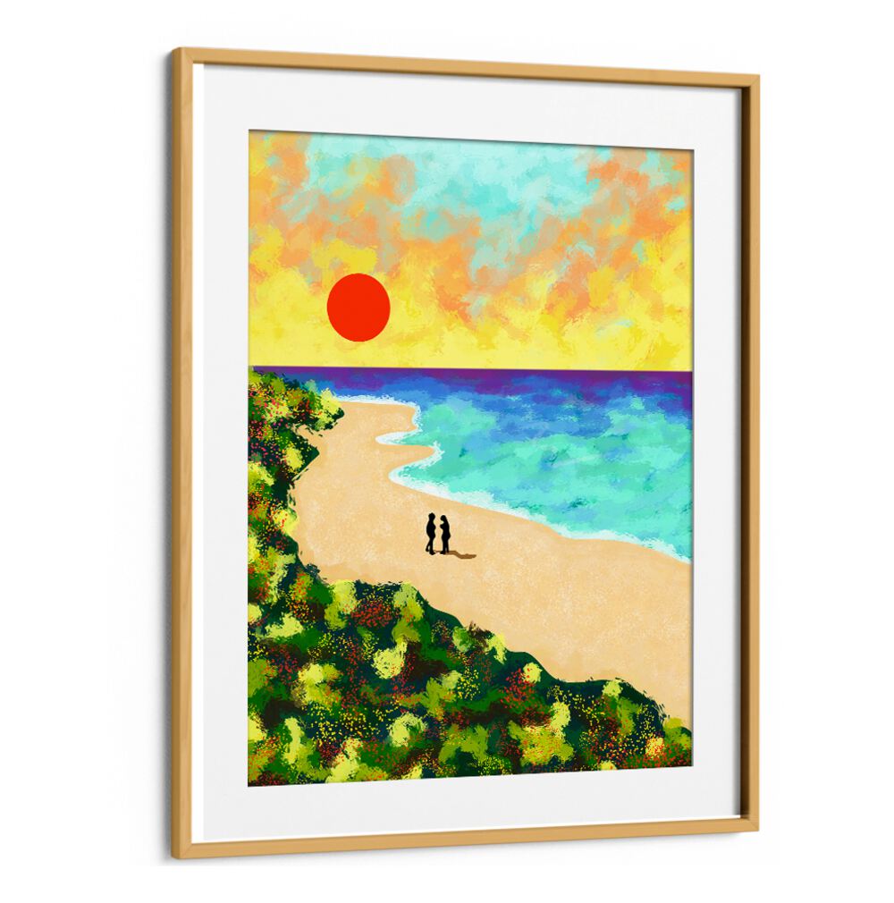 Vibrant GOLDEN GLOW, LANDSCAPE PAINTINGS capture a serene beach scene with a stunning sunset, enhancing any decor.