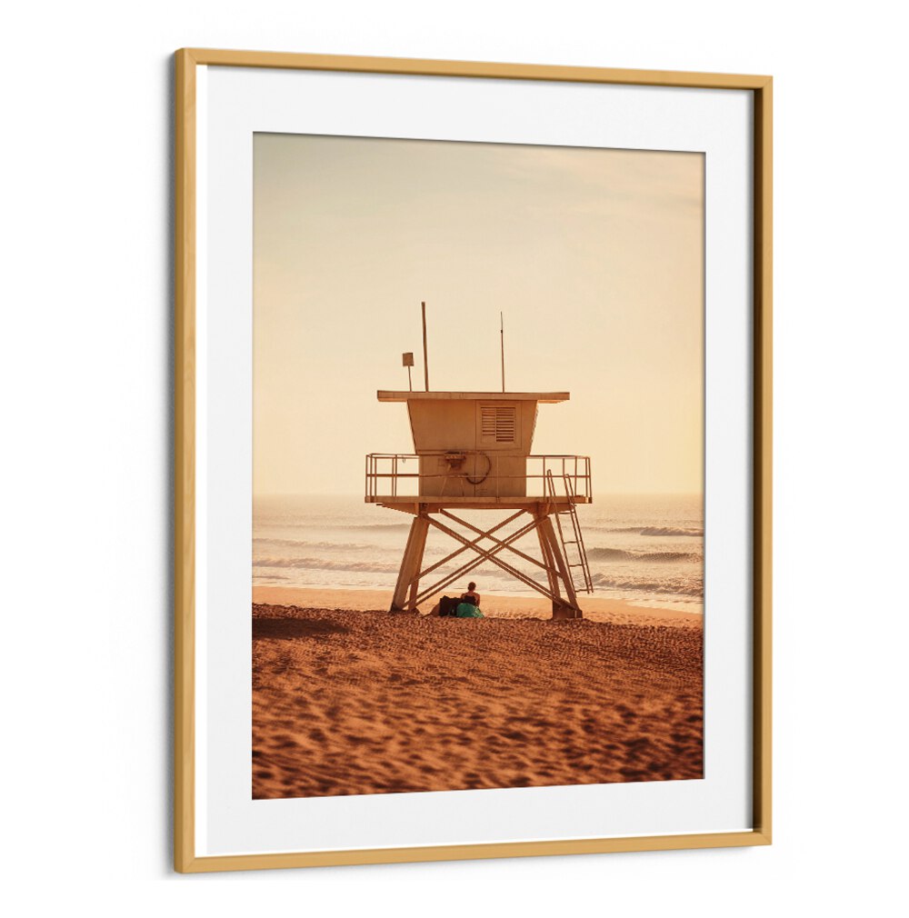 Serene OCEANFRONT, BEACH PAINTINGS capture a lifeguard tower overlooking calm waves, enhancing your coastal decor.