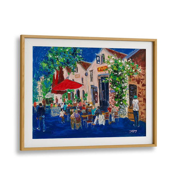 Vibrant HOLIDAY, BAR & CAFE ART featuring lively outdoor seating and red umbrellas, perfect for a cheerful atmosphere.
