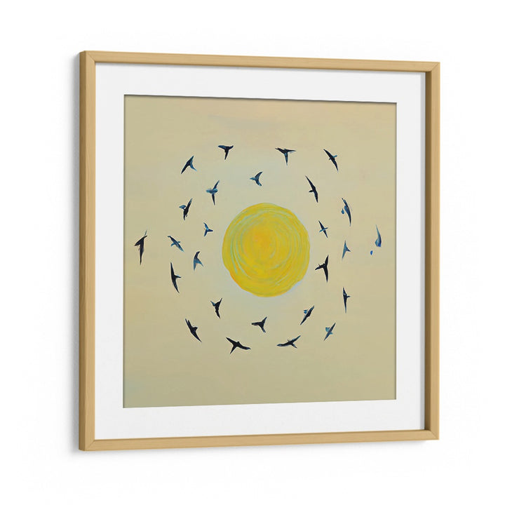 FLY AWAY WITH ME , KIDS ROOM PAINTINGS with birds flying around a bright yellow sun, perfect for inspiring kids’ creativity.
