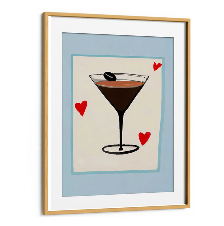 ESPRESSO MARTINI BABY , BAR art with espresso martini glass and red hearts framed by OakwoodMount for elegant décor.