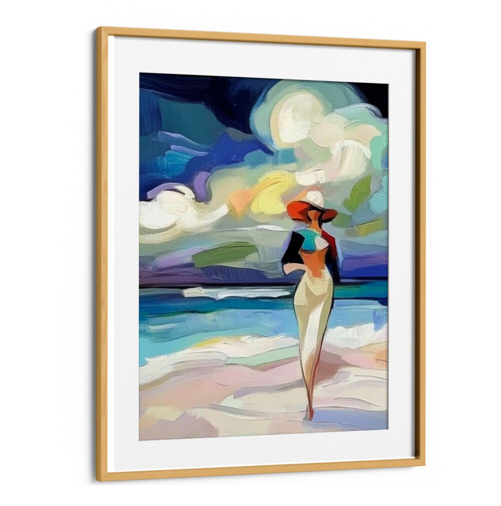 Elegant artwork featuring a WOMAN ON THE BEACH, perfect for adding charm to your summer decor collection.