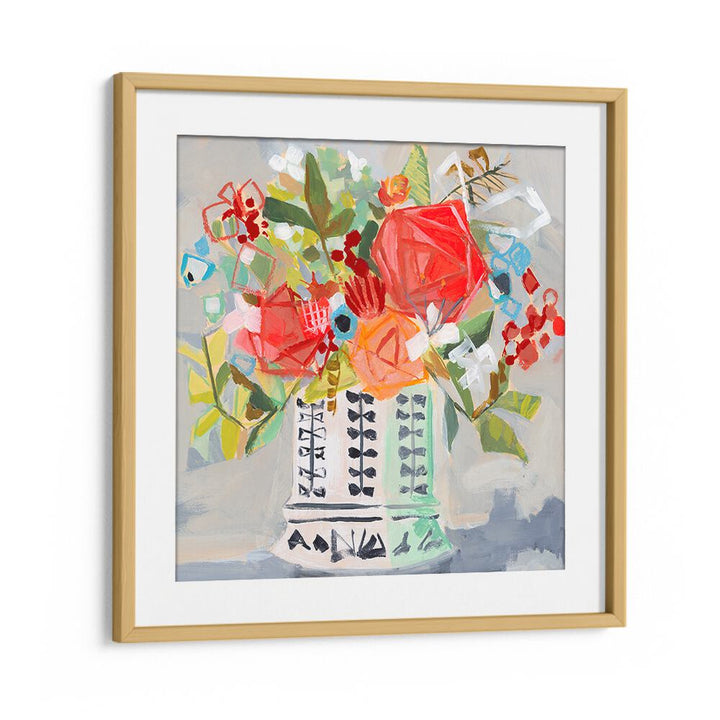Vibrant MIRANDA S BOUQUET, FLORAL FLOWER PAINTINGS featuring colorful blooms in a stylish vase, perfect for any decor.