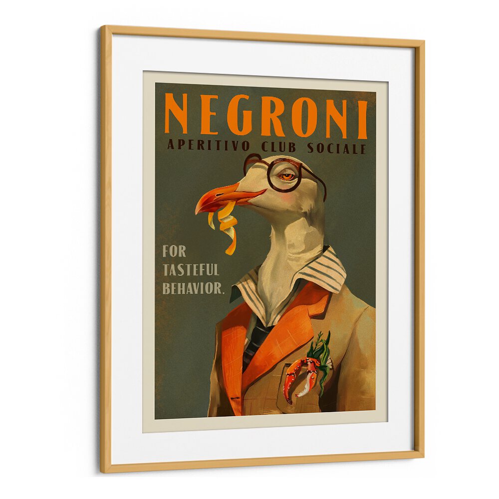 VINTAGE ART DECO NEGRONI POSTER OF A FANCY SEAGULL BY THE WHISKEY GINGER ,WALL ART PRINTS