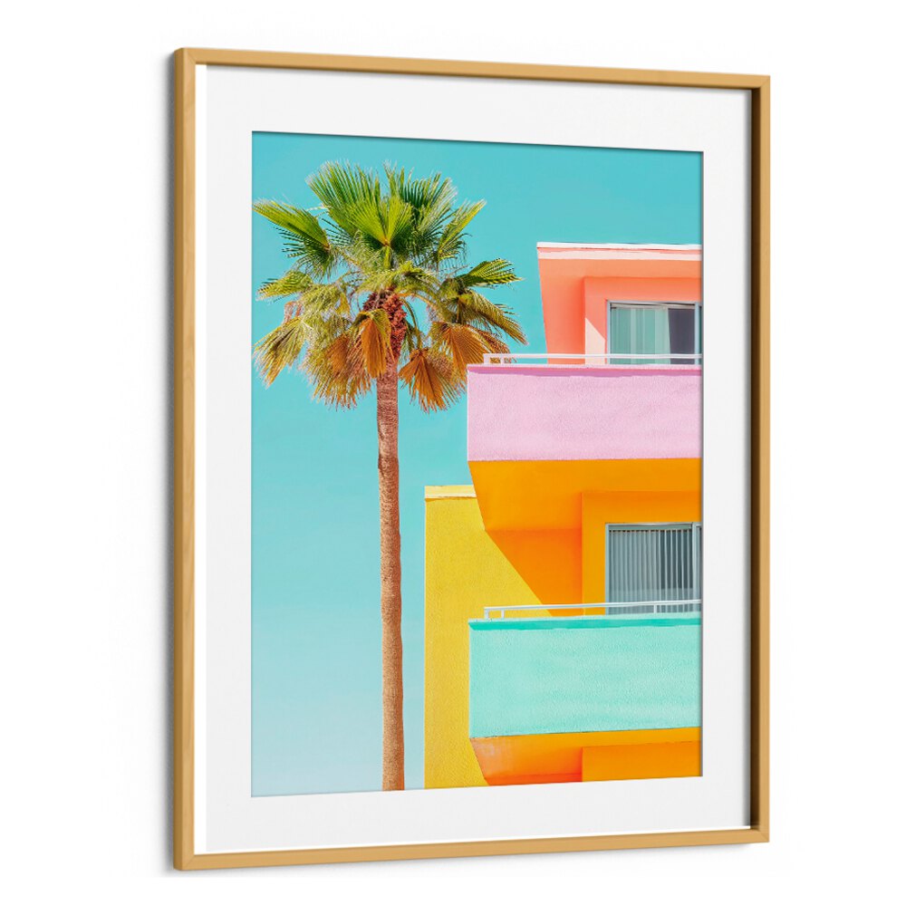 Vibrant pastel buildings and palm trees capture the beauty of PASTEL VENICE, BEACH PAINTINGS by Philippe Hugonnard.