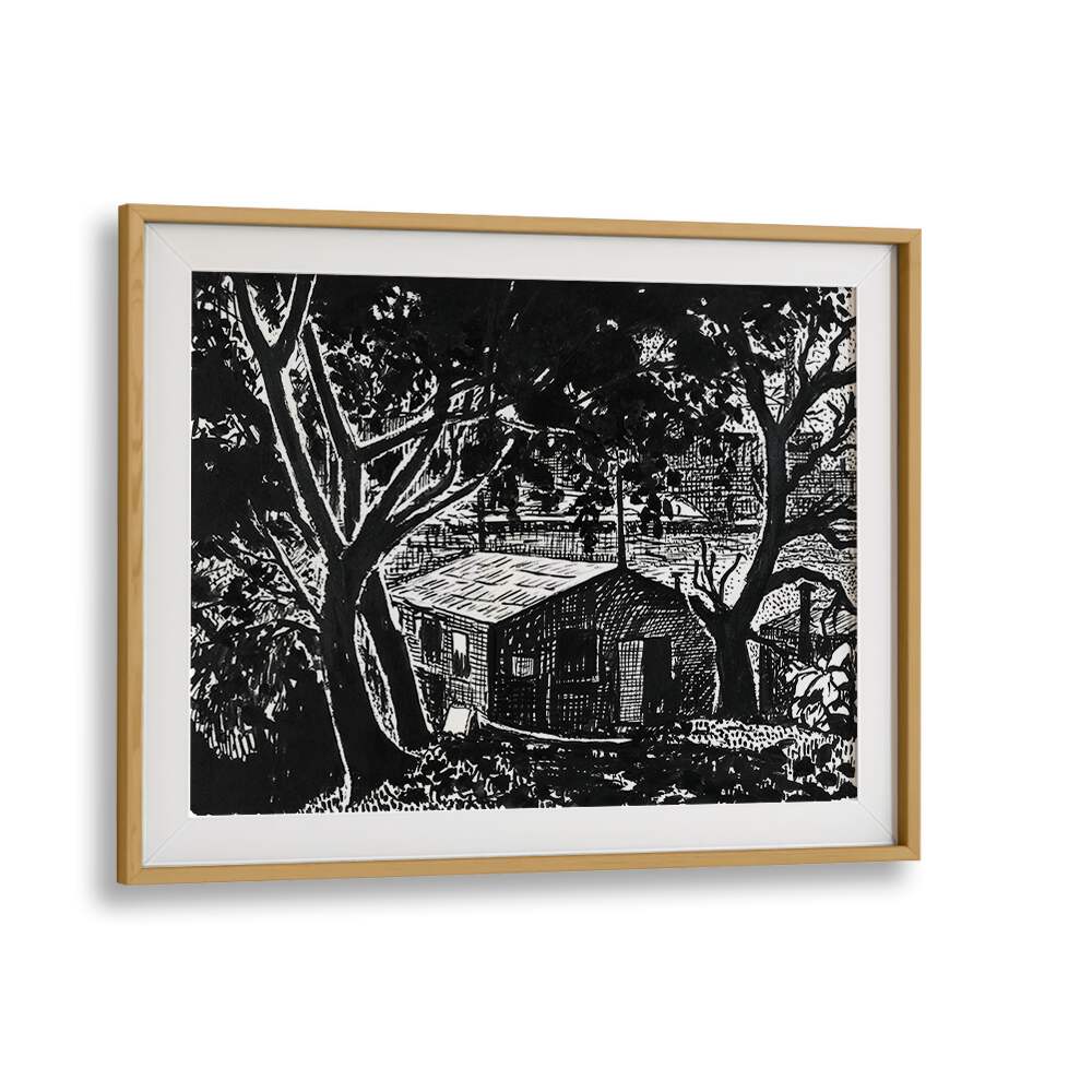 HOUSE IN THE WOODS DRAWING  (1875–1918) , VINTAGE PAINTINGS