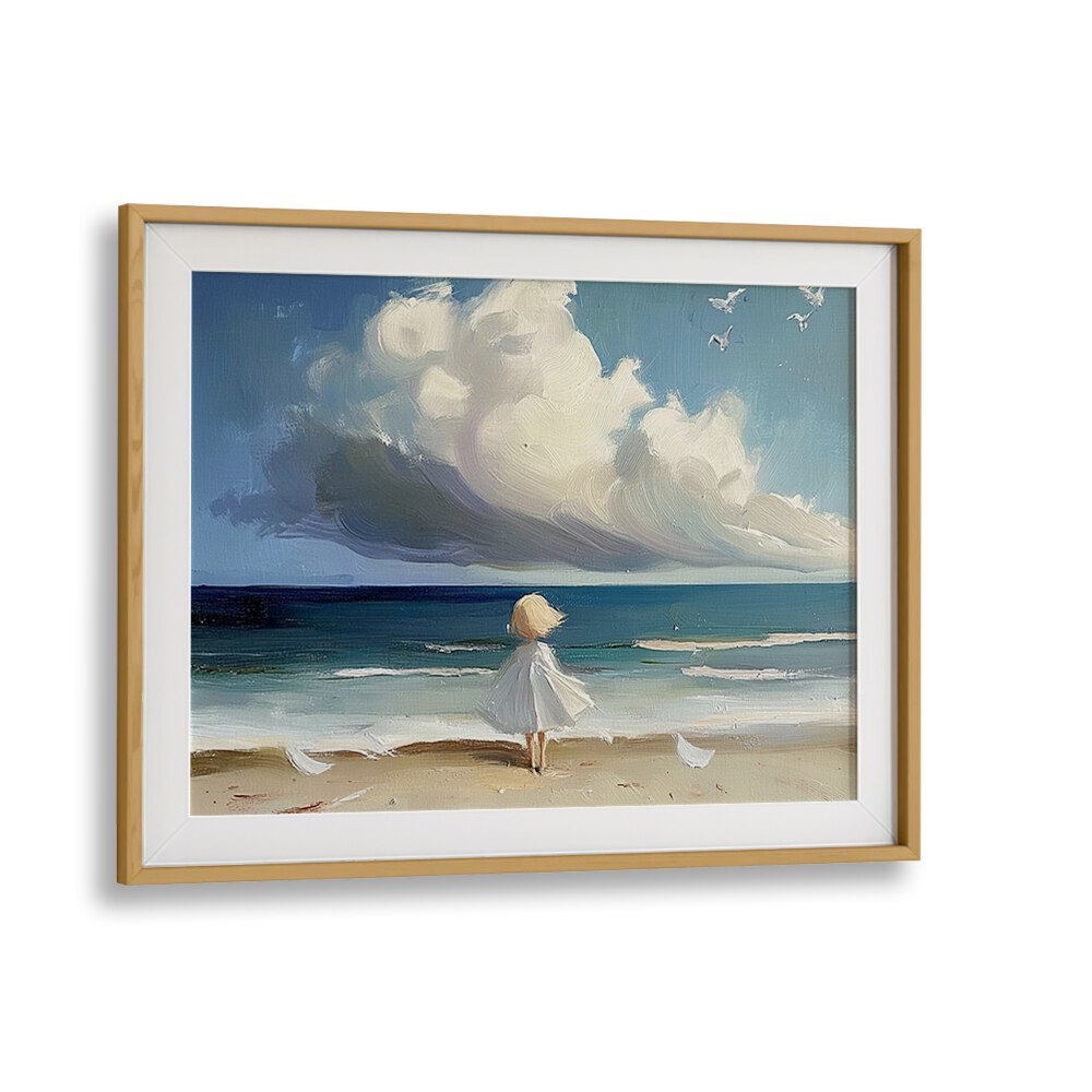 Enchanting LITTLE GIRL ON THE BEACH artwork captures childhood joy and nostalgia, perfect for home decor.