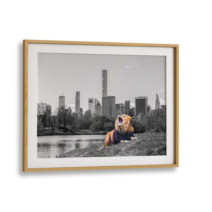 Vibrant NEW YORK ROAR, ANIMAL PAINTINGS showcasing a lion against the iconic New York skyline. Perfect for city lovers.