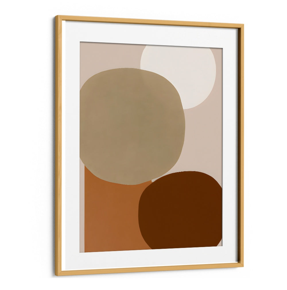 Earthy Minimalist, Geometric Art Prints featuring neutral abstract shapes in warm tones with a natural wood frame by OakWoodMount.