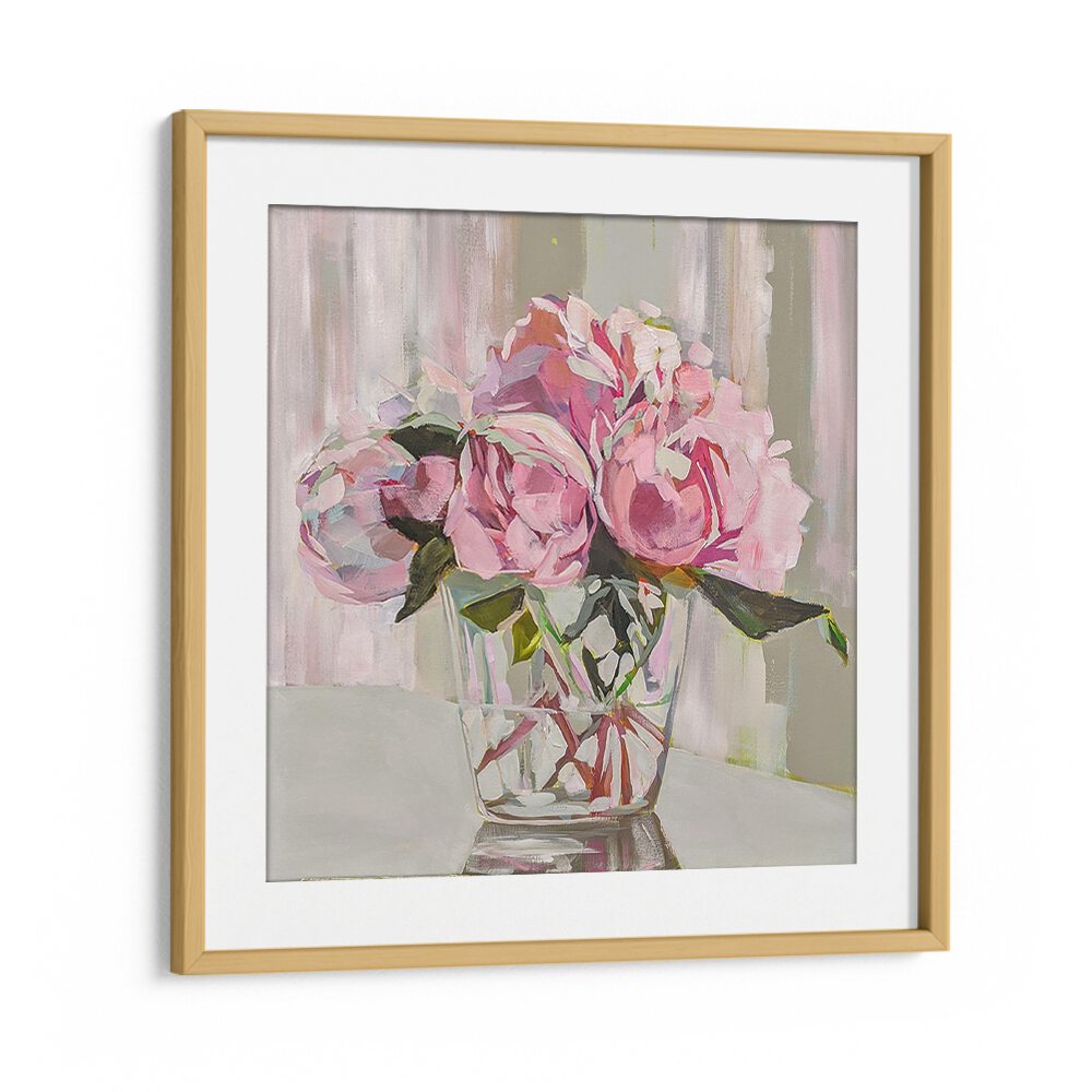 Vibrant PEONIES, FLORAL FLOWER PAINTINGS in a glass vase, perfect for enhancing your home decor's elegance.