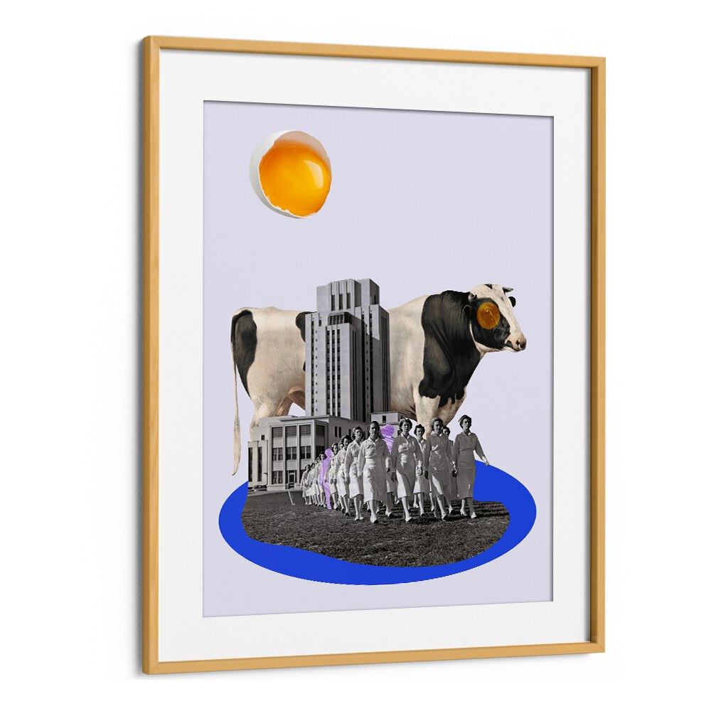 Whimsical COW IN THE CITY, SURREAL ART PRINTS blend urban charm with countryside nostalgia for unique decor.