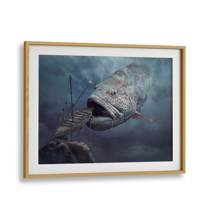 Surreal SHIP OF HOPE, PHOTOGRAPHY PRINTS featuring a giant fish and a whimsical boat, perfect for unique decor.