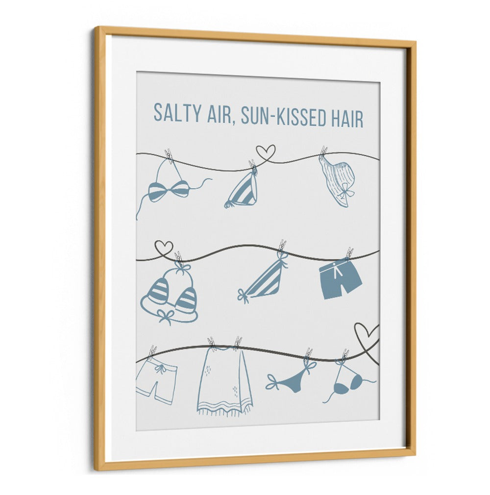 Whimsical SALTY AIR - CLOTHESLINE, BEACH PAINTINGS showcasing summer attire on a clothesline, perfect for coastal decor.