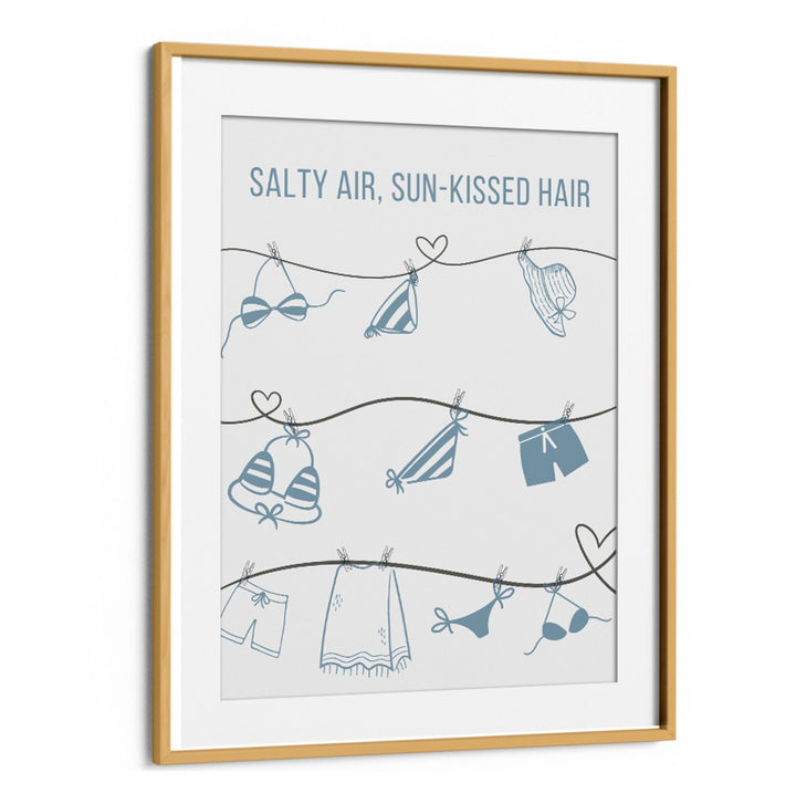 Whimsical SALTY AIR - CLOTHESLINE, BEACH PAINTINGS showcasing summer attire on a clothesline, perfect for coastal decor.