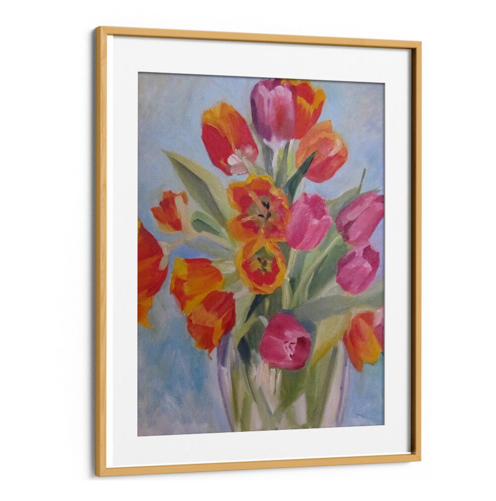 RED AND ORANGE TULIPS , FLORAL FLOWER PAINTINGS