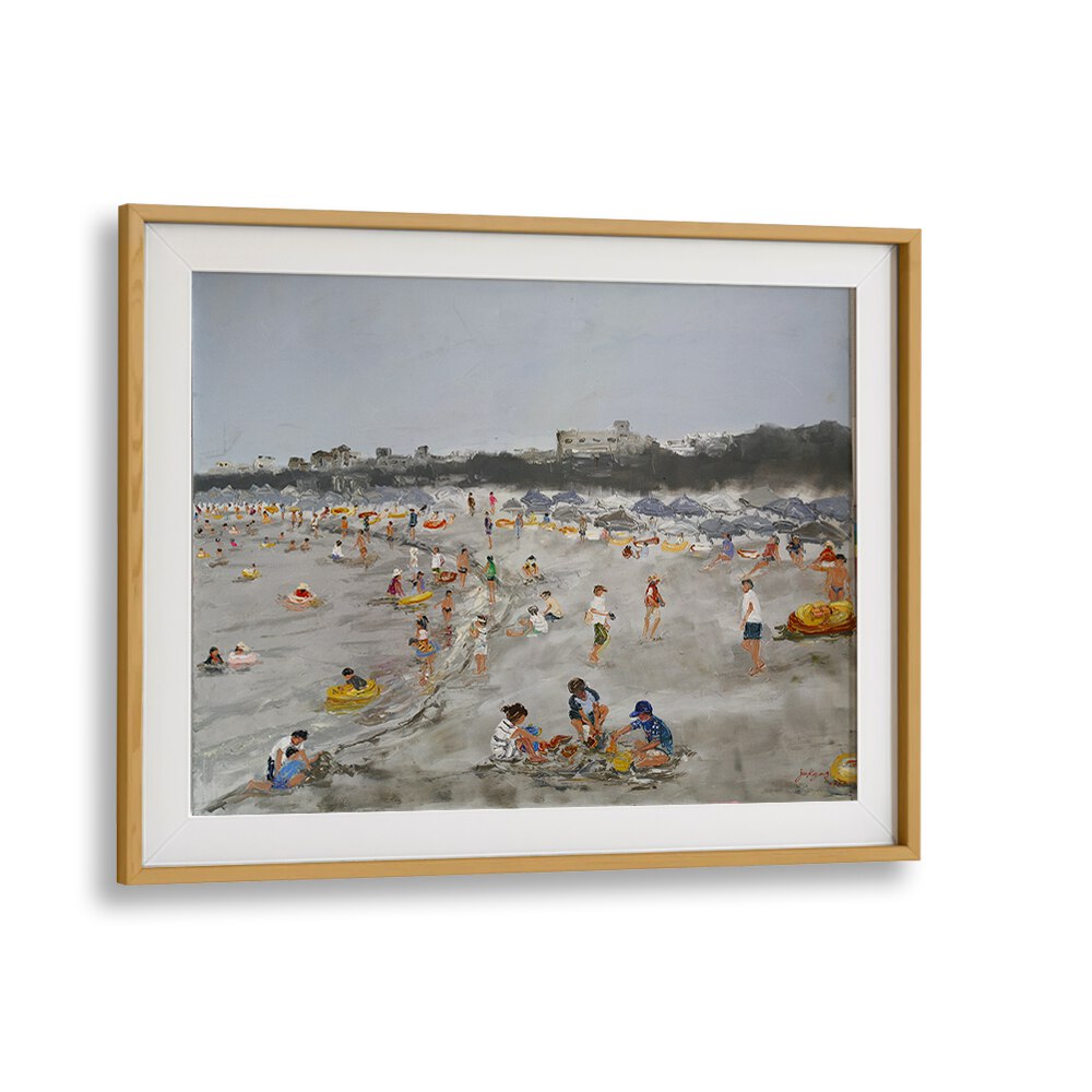 Vibrant BEACH STORY, BEACH PAINTINGS capturing beachgoers enjoying a lively seaside scene, perfect for any decor.